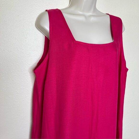 Avenue Pink Linen Rayon Maxi Shift Dress Square Neck Sleeveless Women Size 18 - Picture 3 of 10
